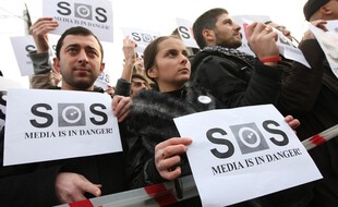 Des journalistes géorgiens protestent à Tbilisi, le 20 décembre 2011. (Illustration)