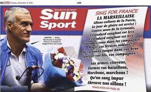 La une du supplément sport du Sun, le 17 novembre 2015.