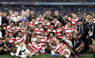 Le Japon après sa victoire face à l'Ecosse, à Yokohama le 13 octobre 2019.