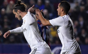 Gareth Bale refuse de célébrer son but avec Lucas Vasquez, le 24 février 2019 à Levante.