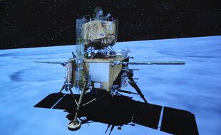 Une animation montrant le rover Chang'E 5 sur la Lune.