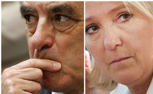 Montage des candiddats à la présidentielle François Fillon (LR) et Marine Le Pen (FN) par 20 Minutes
