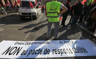 Strasbourg le 9 avril 2015. Manifestation interprofessionnelle dans les rues de Strasbourg.