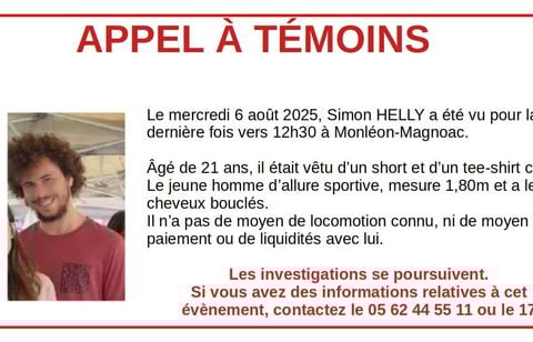 Inquiétudes après la disparition d’un jeune homme depuis 15 jours