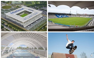 Le Matmut Atlantique, le stade Chaban-Delmas, la future piscine Gallin et un skateur à Bordeaux.