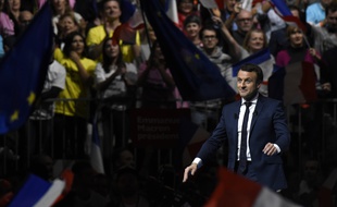 Emmanuel Macron, ici lors d'un meeting à Lyon en février.