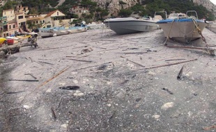 Une pollution à la paraffine touche le 14 octobre 2014 une partie du parc national des Calanques, dans les Bouches-du-Rhône