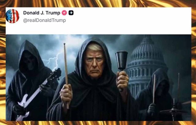 Le 3 octobre, Donald Trump parodie le clip « (Don’t Fear) The Reaper » des Blue Öyster Cult. En plein « shutdown », il sonne la cloche tandis que Russ Vought, chargé du Budget, incarne la « Grande faucheuse ».