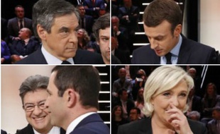 Les cinq candidats sur le plateau de TF1 avant le débat présidentiel du 20 mars 2017.