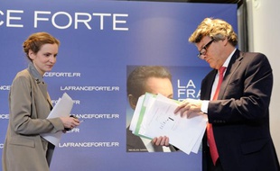 Nathalie Kosciusko-Morizet et Jean-Louis Borloo lors de la campagne présidentielle de Nicolas Sarkozy le 17 avril 2012.
