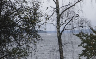 Voici la photo polémique. En arrière-plan, un peu sur la gauche, une forme noire émerge de l'eau. il pourrait s'agir d'un bout d'un vaisseau étranger. AFP PHOTO/ TT NEWS AGENCY