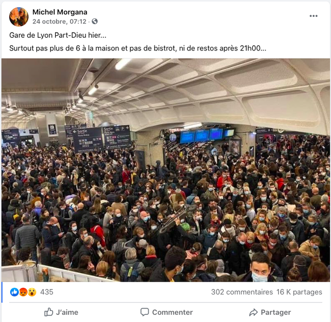 Capture d'écran du post montrant une foule agglutinée à la gare de Lyon Part-Dieu et devenu viral.