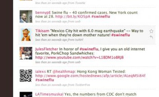 Capture d'écran des messages sur Twitter associés au mot-clé swine flu (grippe porcine)