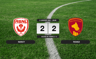 Ligue 2, 19ème journée: Match nul entre Nancy et Rodez sur le score de 2-2