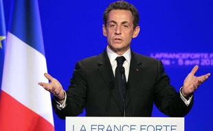 Nicolas Sarkozy lors de la présentation de son projet, le 5 avril 2012, à Paris.