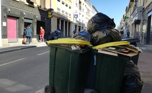 Illustration de poubelles, ici à Oullins près de Lyon.
