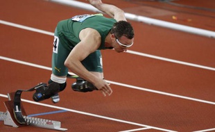 L'athlète sud-africain Oscar Pistorius, lors des Jeux paralympiques de Pékin, le 16 septembre 2008.