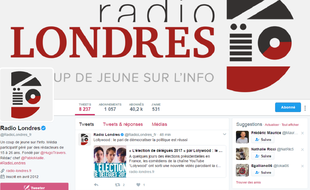 Capture d'écran du compte Twitter du site Radio Londres lancé le 6 mai 2012.