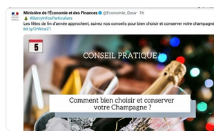Dans un message depuis supprimé, Bercy proposait des conseils pour « bien choisir et conserver (son) champagne »