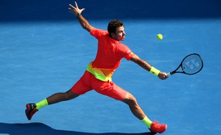 Stanislas Wawrinka lors de son match contre Milos Raonic le 25 janvier 2016.