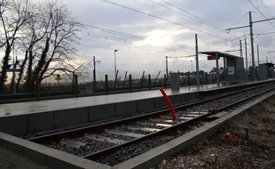 Le 10 février 2016, chantier de nouvelle branche de la ligne C du tramway, ici à son terminus Gare de Blanquefort