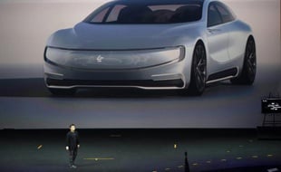 Une voiture électrique présentée par le groupe internet chinois LeEco Holdings Ltd, le 20 avril 2016 à Pékin