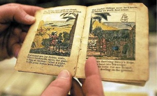 Une édition illustrée pour enfants datant de 1824 de Robinson Crusoé à la Bibliothèque publique de Boston.