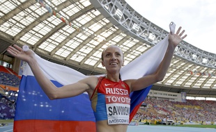 La spécialiste russe du 800m, Mariya Savinova, lors des championnats du monde de Moscou, le 18 août 2013.