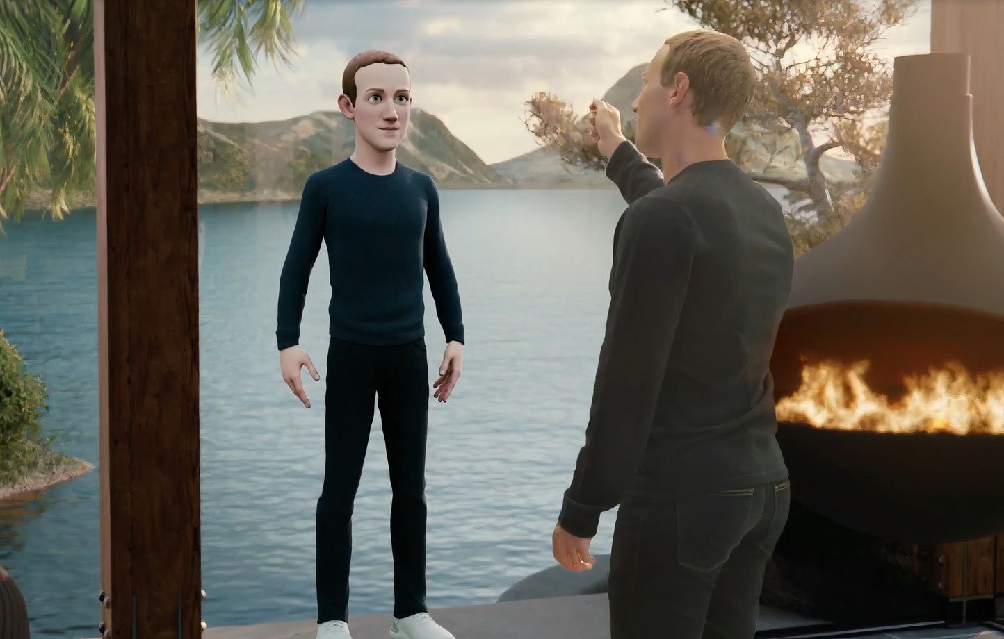 Mark Zuckerberg face à son avatar du «metaverse» (capture vidéo).