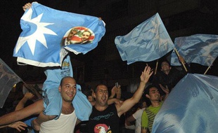 Supporters de Saad Hariri, dont le parti est l'un des vainqueurs des législatives au Liban du 7 juin 2009.