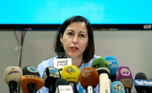 Meritxell Relano, l'adjoint du représentant au Yémen du fonds de l'ONU pour l'enfance (Unicef), lors d'une conférence de presse, le 17 mars 2016 à Sanaa