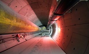 Le tunnel creusé par le tunnelier Elaine et qui accueillera la ligne B du métro à Rennes. Ici le 30 mars 2016 près de la station Cleunay.