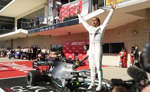 Mercedes driver Lewis Hamilton, of Britain, reacts following the Formula One U.S. Grand Prix auto race at the Circuit of the Americas, Sunday, Nov. 3, 2019, in Austin, Texas.