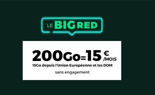 Profitez jusqu'au 20 décembre inclus du forfait inédit proposé par RED by SFR avec 200 Go + 15 Go UE/DOM pour 15 euros par mois et sans engagement.