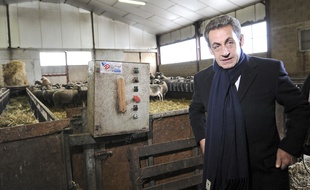 L'ex-président Nicolas Sarkozy en visite dans un élevage aveyronnais le lundi 8 février 2016