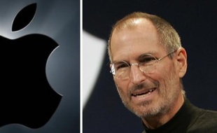 Steve Jobs et la pomme, emblèmes d'Apple