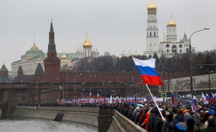 Manifestation en hommage à l'opposant russe Boris Nemtsov, le 1er mars 2015 à Moscou.