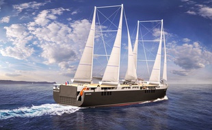 Image du synthèse du cargo à voile Neoliner conçu par la société Neoline.