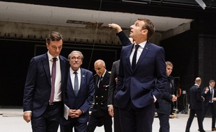 Alain Fontanel au nouveau Maillon pour l'inauguration du nouveau bâtiment avec le président Emmanuel Macron et le maire de Strasbourg Roland Ries le 1er octobre 2019.