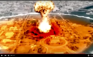 Capture d'écran d'une vidéo de propagande nord-coréenne montrant un missile nucléaire détruire Washington.