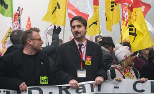 Laurent Brun, secrétaire général de la CGT-Cheminots, à la manifestation du 22 mars 2018 à Paris.