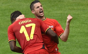 Kevin Mirallas et Origi lors de la victoire de la Belgique face à la Russie, le 22 juin 2014.