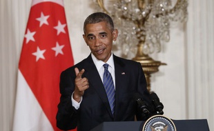 Le président Barack Obama lors d'une conférence de presse commune avec le Premier ministre de Singapour, Lee Hsien Loong à Washington