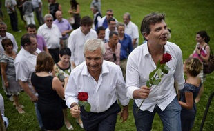 Claude Bartolone et Arnaud Montebourg à la Fête de la Rose, le 18 août 2013.