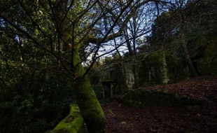 Les ruines d'une maison dans le village galicien abandonné de A Barca, sur les rives du Miño, le 18 février 2014