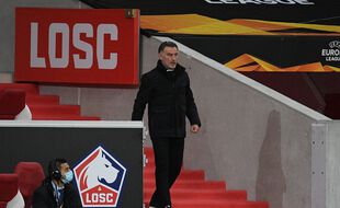 Christophe Galtier lors de Lille-Ajax en Ligue Europa, le 18 février 2021.