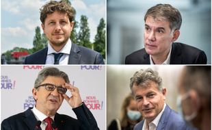 Julien Bayou, patron d'EELV, Olivier Faure, premier secrétaire du PS, Jean-Luc Mélenchon à la tête de LFI et Fabien Roussel, secrétaire national du PCF.