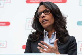 Audrey Pulvar, à son QG de campagne parisien pour les régionales en Ile-de-France, le 25 mai 2021.