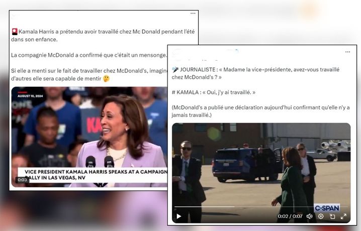 Sur les réseaux sociaux, des comptes pro-Trump affirment que McDonald's aurait officiellement démenti le fait de Kamala Harris aurait travaillé dans un de ses restaurants.n 