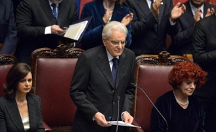Le nouveau président italien Sergio Mattarella s'exprime devant le Parlement italien après avoir preté serment, le 3 février 2015